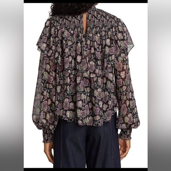 cinq a sept drew georgette floral ruffle smocked blouse - Picture 2 of 12